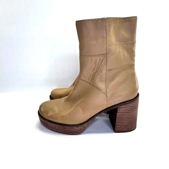 Lucky Brand Omarey Platform Boot Women's Size 10 in Tan Block Heel Inside Zip - Picture 3 of 16